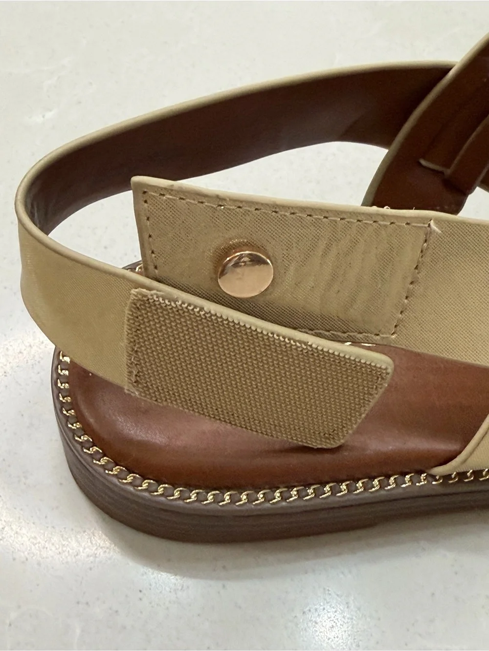Franco Sarto Glenni Sparkle Cream Strappy Ankle Strap Flat Gold Hardware, 8